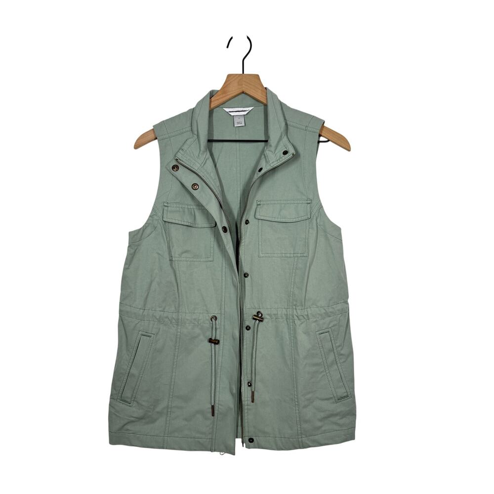 Christopher & Banks Utility Vest Small Green Snap Zip-Up Drawstring Gorpcore